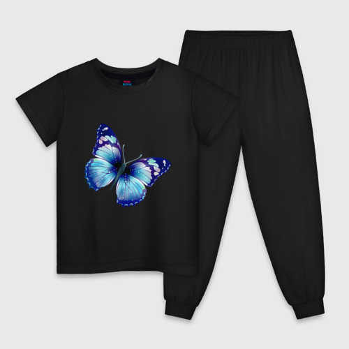 Детская пижама хлопок Синяя бабочка, цвет черный