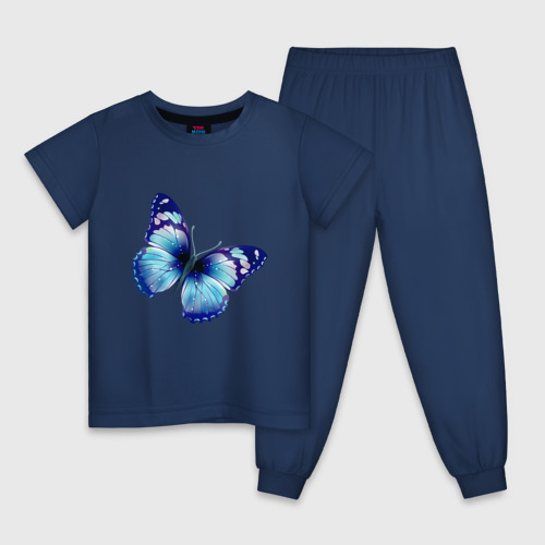 Детская пижама хлопок Синяя бабочка, цвет темно-синий