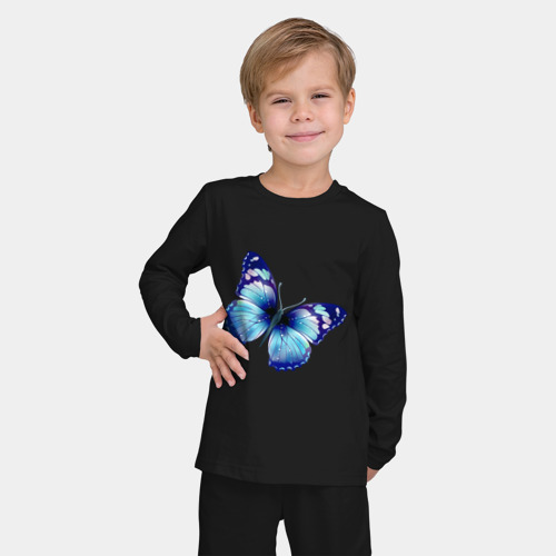 Детская пижама с лонгсливом хлопок Синяя бабочка, цвет черный - фото 3