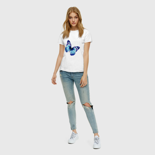 Женская футболка хлопок Синяя бабочка, цвет белый - фото 5