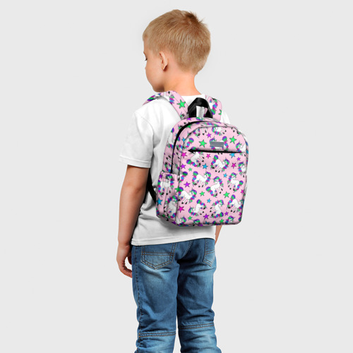 Детский рюкзак 3D с принтом Единороги и звезды, фото на моделе #1