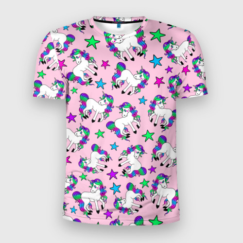 Мужская футболка 3D Slim с принтом Единороги и звезды, вид спереди #2