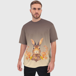 Мужская футболка oversize 3D Заяц в цветочках - фото 2