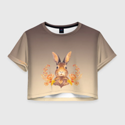 Женская футболка Crop-top 3D Заяц в цветочках