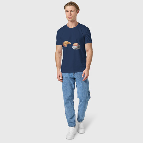 Мужская футболка хлопок Кофе и круассан, цвет темно-синий - фото 5