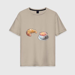 Женская футболка хлопок Oversize Кофе и круассан