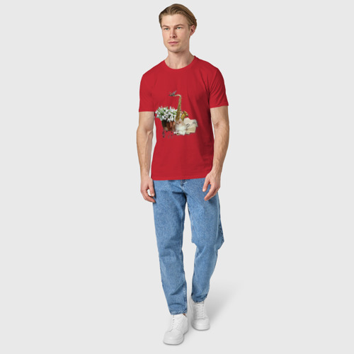 Мужская футболка хлопок саксофон кот ноты, цвет красный - фото 5