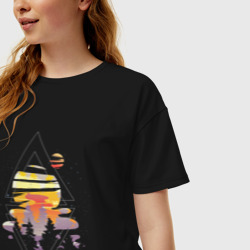 Женская футболка хлопок Oversize Космический пейзаж с планетами - фото 2