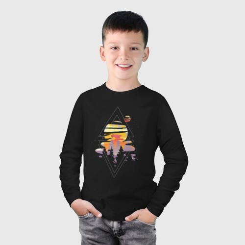Детский лонгслив хлопок Космический пейзаж с планетами, цвет черный - фото 3