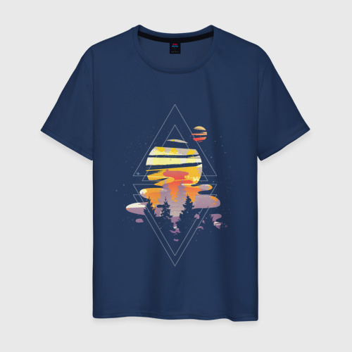 Мужская футболка из хлопка с принтом Космический пейзаж с планетами, вид спереди №1