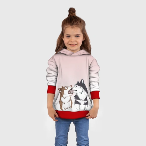 Детская толстовка 3D с принтом Хаски играют, вид сбоку #3