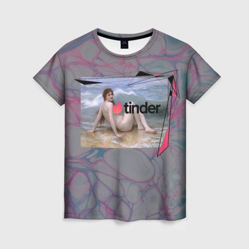 Женская футболка 3D с принтом Tinder | Тиндер девушка, вид спереди #2