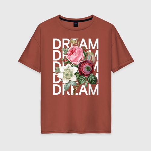 Женская футболка хлопок Oversize Dream, цвет кирпичный