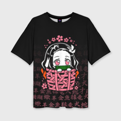 Женская футболка oversize 3D Nezuko Незуко иероглифы demon Slayer