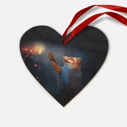 Деревянная игрушка Сердце Лиса и огонек-бабочка