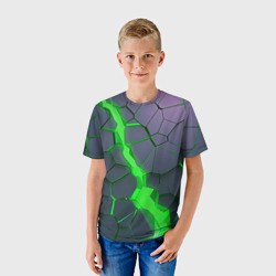 Детская футболка 3D Зеленый разлом плит в трехмерном - фото 2