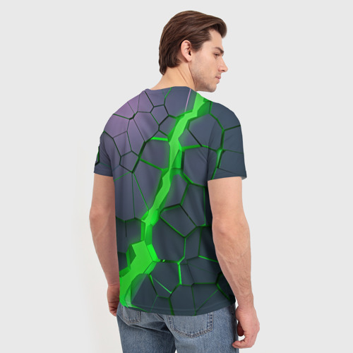 Мужская футболка 3D Зеленый разлом плит в трехмерном, цвет 3D печать - фото 4