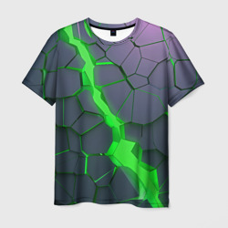 Мужская футболка 3D Зеленый разлом плит в трехмерном