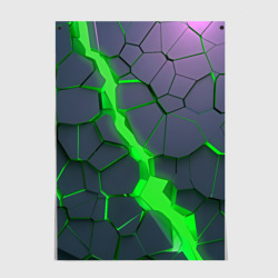 Постер Зеленый разлом плит в трехмерном