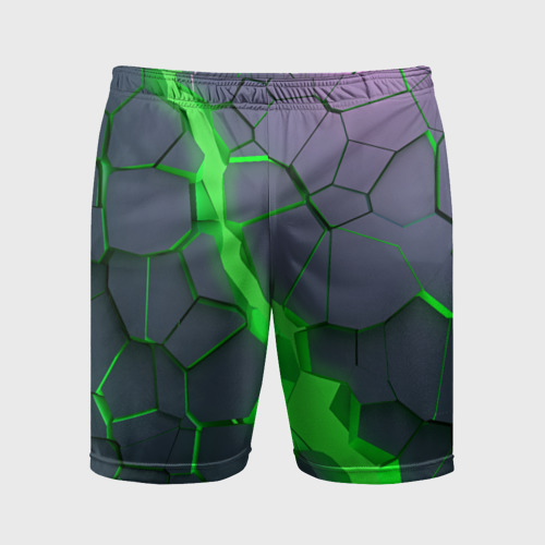 Мужские шорты спортивные Зеленый разлом плит в трехмерном, цвет 3D печать