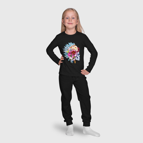 Детская пижама с лонгсливом хлопок Череп с перьями и венком, цвет черный - фото 7