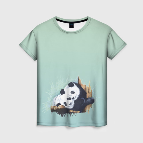 Женская футболка 3D с принтом Акварельные панды, вид спереди #2