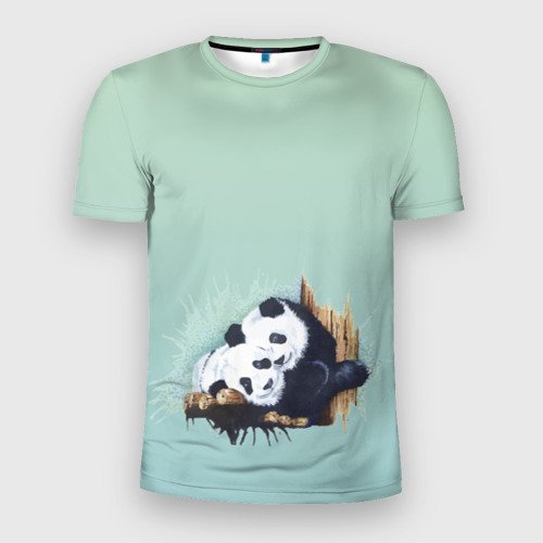 Мужская футболка 3D Slim Акварельные панды, цвет 3D печать