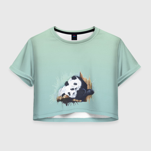 Женская футболка Crop-top 3D Акварельные панды, цвет 3D печать