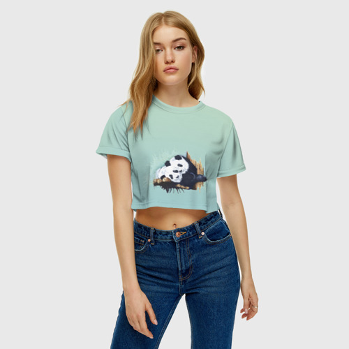 Женская футболка Crop-top 3D Акварельные панды, цвет 3D печать - фото 3