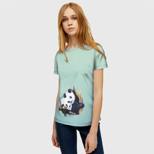 Женская футболка 3D с принтом Акварельные панды, фото на моделе #1