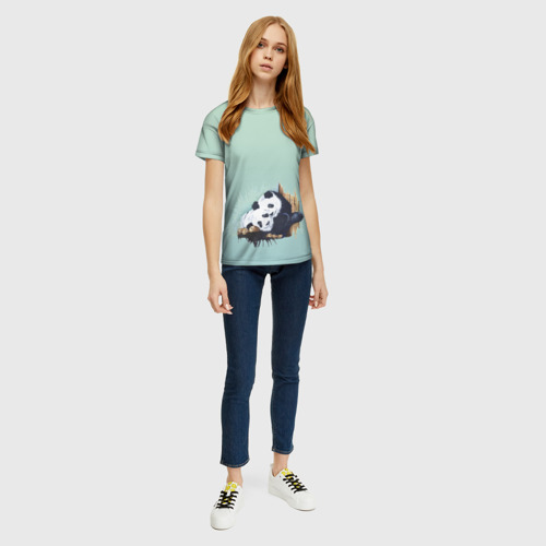 Женская футболка 3D с принтом Акварельные панды, вид сбоку #3