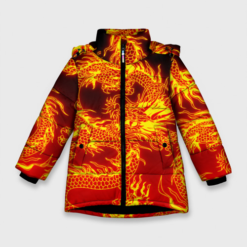 Зимняя куртка для девочек с принтом Дракон, вид спереди №1