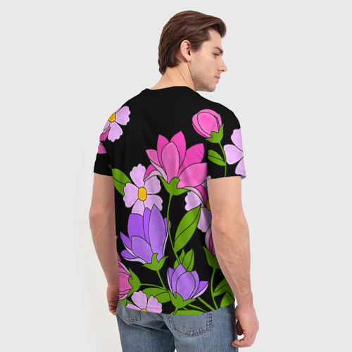 Мужская футболка 3D с принтом Ночные цветы, вид сзади #2