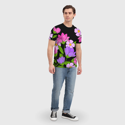 Мужская футболка 3D с принтом Ночные цветы, вид сбоку #3