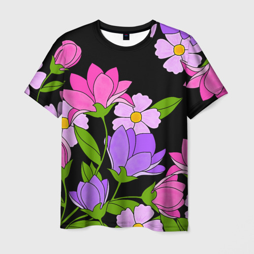 Мужская футболка 3D с принтом Ночные цветы, вид спереди #2