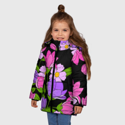 Зимняя куртка для девочек 3D Ночные цветы - фото 2