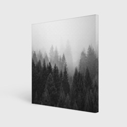 Холст квадратный Туманный лес ёлок
