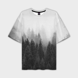 Мужская футболка oversize 3D Туманный лес ёлок
