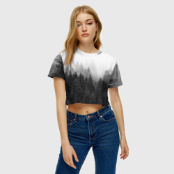 Женская футболка Crop-top 3D Туманный лес ёлок - фото 2
