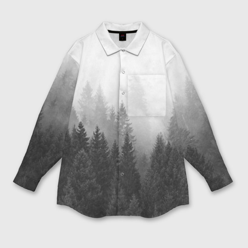Женская рубашка оверсайз с принтом Туманный лес, вид спереди №1