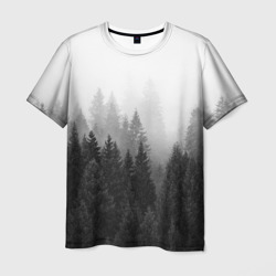 Мужская футболка 3D Туманный лес ёлок