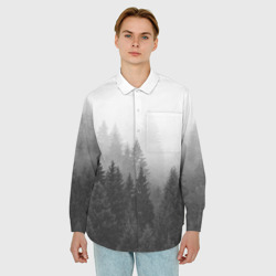 Мужская рубашка oversize 3D Туманный лес ёлок - фото 2
