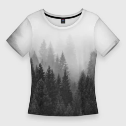 Женская футболка 3D Slim Туманный лес ёлок