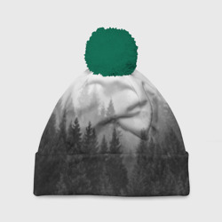 Шапка 3D c помпоном Туманный лес ёлок