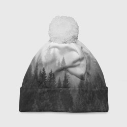 Шапка 3D c помпоном Туманный лес ёлок