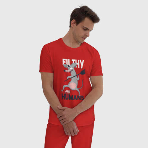 Мужская пижама хлопок Мерзкие людишки Крыса, цвет красный - фото 3