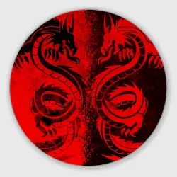 Круглый коврик для мышки Black red dragons tatoo