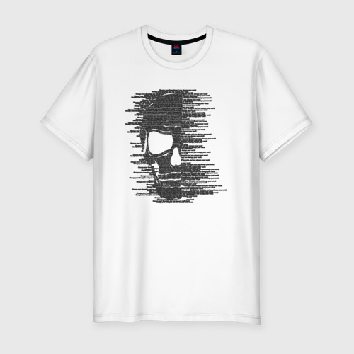 Мужская приталенная футболка из хлопка с принтом Череп из текста, вид спереди №1