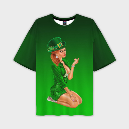 Мужская футболка oversize 3D Девушка лепрекон в зеленом, цвет 3D печать
