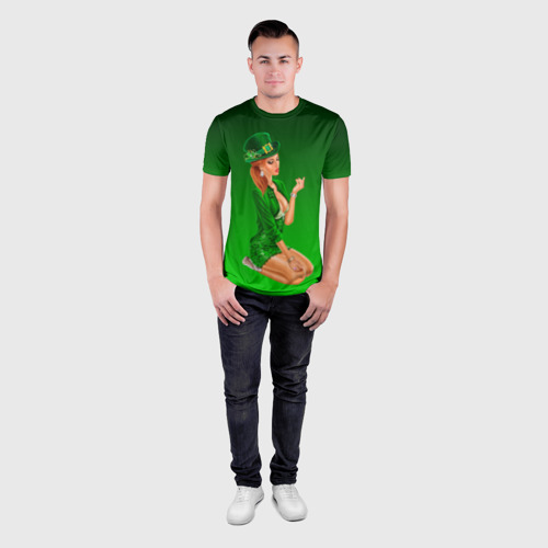 Мужская футболка 3D Slim Девушка лепрекон в зеленом, цвет 3D печать - фото 4